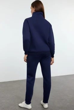 Trendyol Macacões-Agasalho de corrida de polar grossa com gola alta e fecho-éclair azul