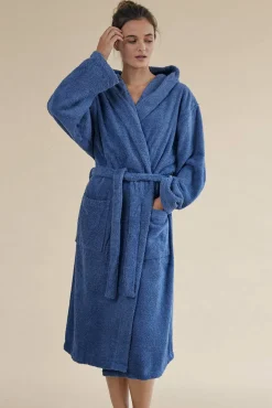 Textura Roupa De Banho-Albornoz capucha azul