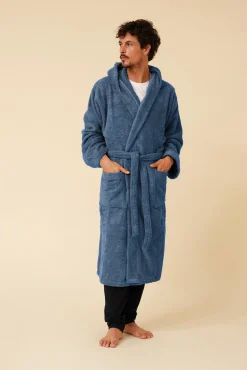 Textura Roupa De Banho-Albornoz capucha azul