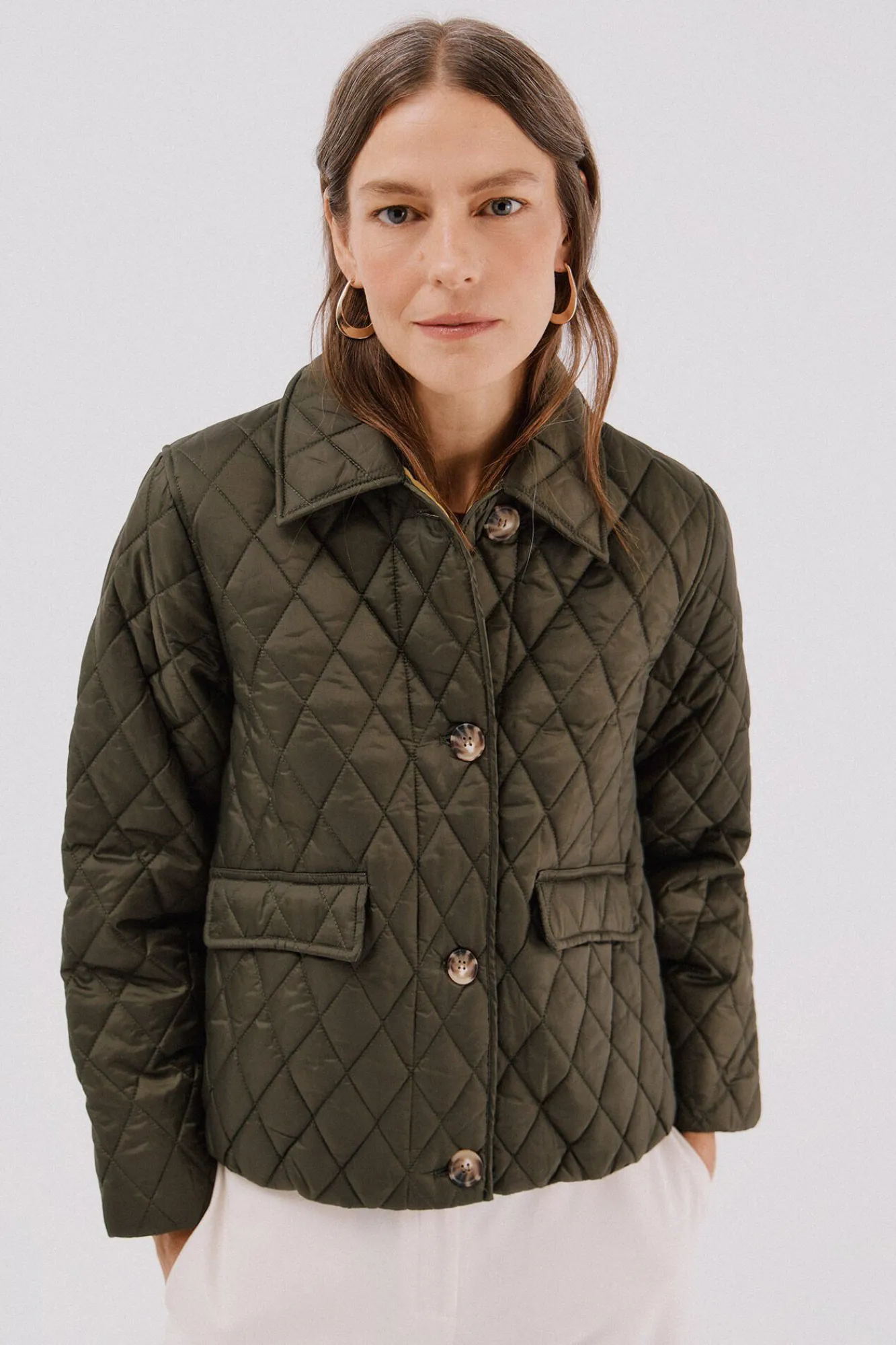 Cortefiel Casacos|Acolchoados E Agasalhos-Anoraque acolchoado com botões Verde