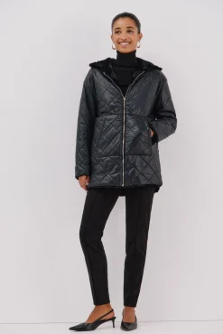 Cortefiel Casacos|Acolchoados E Agasalhos-Anoraque acolchoado reversível com efeito de pele Preto