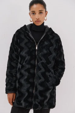 Cortefiel Casacos|Acolchoados E Agasalhos-Anoraque acolchoado reversível com efeito de pele Preto