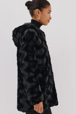 Cortefiel Casacos|Acolchoados E Agasalhos-Anoraque acolchoado reversível com efeito de pele Preto