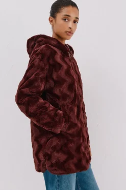 Cortefiel Casacos|Acolchoados E Agasalhos-Anoraque acolchoado reversível com efeito de pele Granada