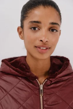 Cortefiel Casacos|Acolchoados E Agasalhos-Anoraque acolchoado reversível com efeito de pele Granada