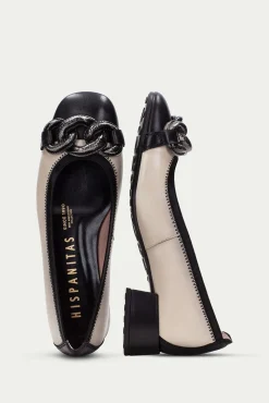 Hispanitas Sabrinas|Saltos-Bailarina bico quadrado com enfeite de corrente OPORTO Preto