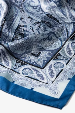 Vilanova Cachecol-Bandana de cetim com estampa paisley Azul