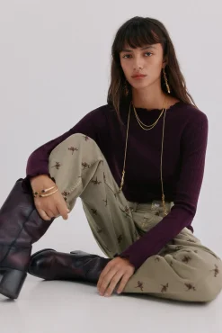 Hoss Intropia Jeans-Bettina. Calça jeans bordada Verde