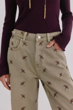 Hoss Intropia Jeans-Bettina. Calça jeans bordada Verde