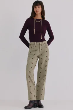 Hoss Intropia Jeans-Bettina. Calça jeans bordada Verde