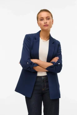 Vero Moda Blazers-Blazer aberto com manga arregaçadas Azul