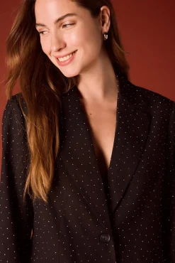 Slowlove Blazers-Blazer ajustado com strass. Preto