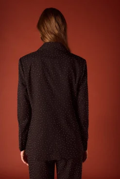 Slowlove Blazers-Blazer ajustado com strass. Preto