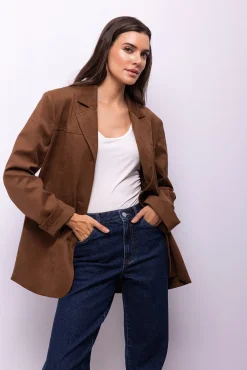 Object Blazers|Sobretudos-Blazer com efeito camurça Castanho