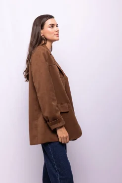 Object Blazers|Sobretudos-Blazer com efeito camurça Castanho