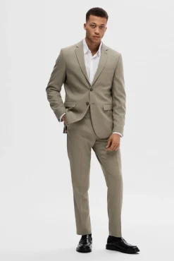 Selected Blazers|Blazers-Blazer de fato Slim Fit confecionado com lã Tostado
