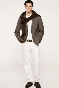 Selected Blazers|Blazers-Blazer de lã slim fit Castanho