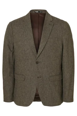 Selected Blazers|Blazers-Blazer de lã slim fit Castanho