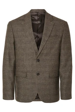 Selected Blazers|Blazers-Blazer de lã slim fit Castanho