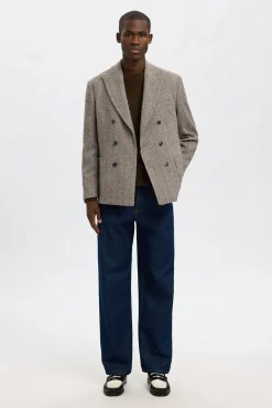 Selected Blazers|Blazers-Blazer de lã trespassado Tostado