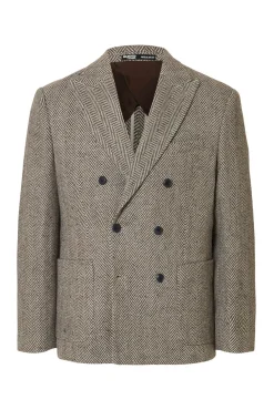 Selected Blazers|Blazers-Blazer de lã trespassado Tostado