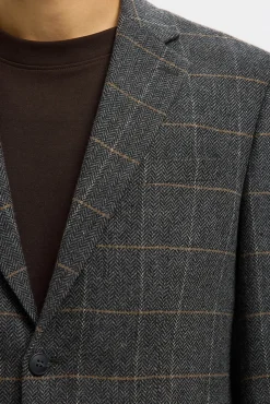 Selected Blazers|Blazers-Blazer de lã xadrez Cinzento