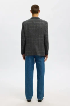 Selected Blazers|Blazers-Blazer de lã xadrez Cinzento