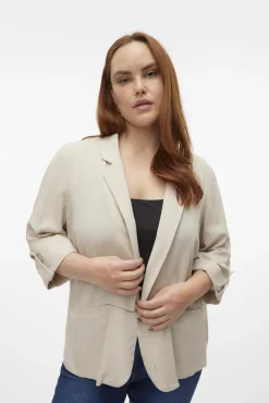 Vero Moda Curve Blazers-Blazer de linho e manga 3/4 (tamanho grande) Cinzento