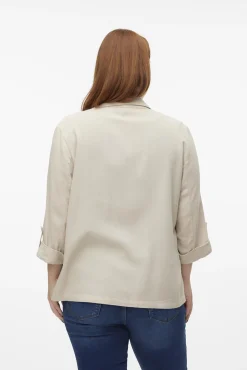 Vero Moda Curve Blazers-Blazer de linho e manga 3/4 (tamanho grande) Cinzento