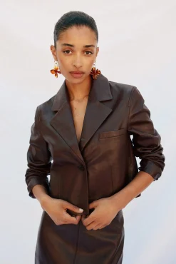 Cortefiel Fatos|Blazers-Blazer de pele Castanho