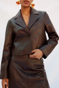 Cortefiel Fatos|Blazers-Blazer de pele Castanho