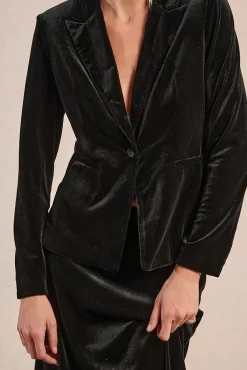 Molly Bracken Blazers-Blazer de veludo com gola e lapela Preto
