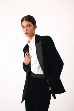 Pedro del Hierro Blazers-Blazer de veludo e cetim Preto