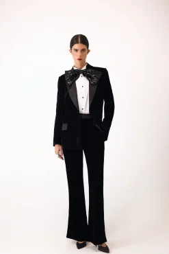 Pedro del Hierro Blazers-Blazer de veludo e cetim Preto