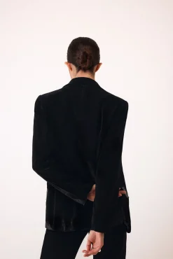 Pedro del Hierro Blazers-Blazer de veludo e cetim Preto