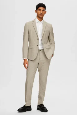 Selected Blazers|Blazers-Blazer de xadrez Slim Fit confecionado com materiais reciclados Tostado
