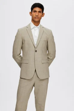 Selected Blazers|Blazers-Blazer de xadrez Slim Fit confecionado com materiais reciclados Tostado