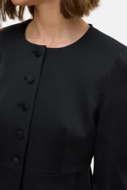 Vero Moda Blazers-Blazer feminino de cetim com mangas bufantes Preto