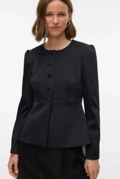Vero Moda Blazers-Blazer feminino de cetim com mangas bufantes Preto
