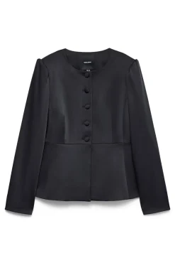 Vero Moda Blazers-Blazer feminino de cetim com mangas bufantes Preto