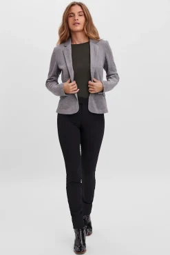 Vero Moda Blazers-Blazer feminino de manga comprida com bolsos Cinzento