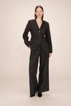 Grace & Mila Fatos|Blazers-Blazer gola em mistura de lã riscas Cinzento