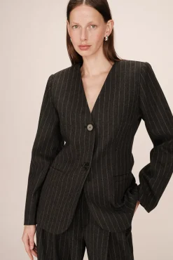 Grace & Mila Fatos|Blazers-Blazer gola em mistura de lã riscas Cinzento