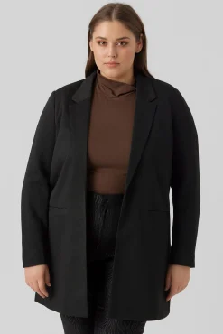 Vero Moda Curve Blazers-Blazer manga comprida com bolsos plus size Preto