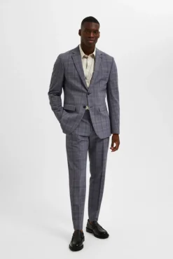 Selected Blazers|Blazers-Blazer Slim Fit de xadrez com bolsos Cinzento
