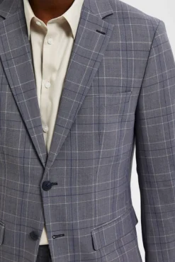 Selected Blazers|Blazers-Blazer Slim Fit de xadrez com bolsos Cinzento
