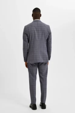 Selected Blazers|Blazers-Blazer Slim Fit de xadrez com bolsos Cinzento