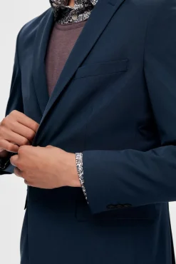 Selected Blazers|Blazers-Blazer Slim Fit estilo malha confecionado com Lenzing Ecovero Azul