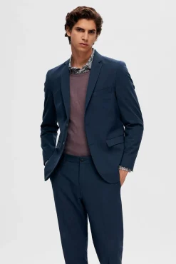 Selected Blazers|Blazers-Blazer Slim Fit estilo malha confecionado com Lenzing Ecovero Azul