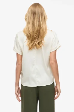 Vila Blusas-Blusa acetinada de manga curta Ecru